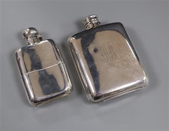 A late Victorian silver hip flask, Sheffield, 1900 and a plated hip flask.
